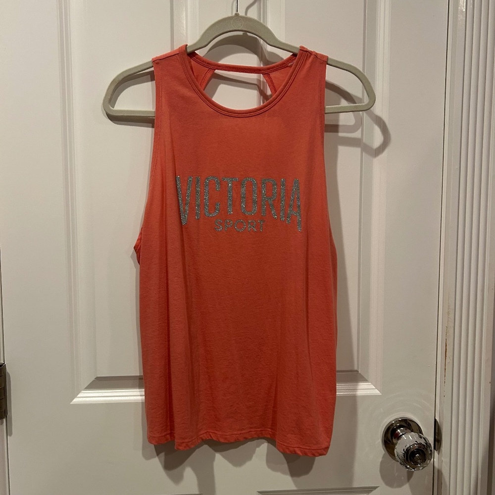 Victoria’s Secret Sport Coral Pink Orange Twist Back Tank Top Size Medium